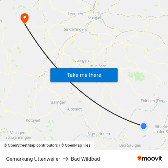 Gemarkung Uttenweiler to Bad Wildbad map