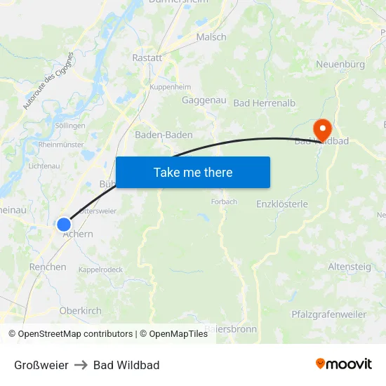 Großweier to Bad Wildbad map