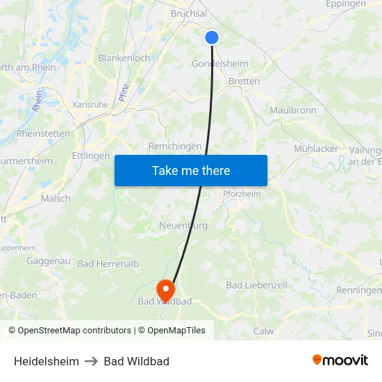 Heidelsheim to Bad Wildbad map