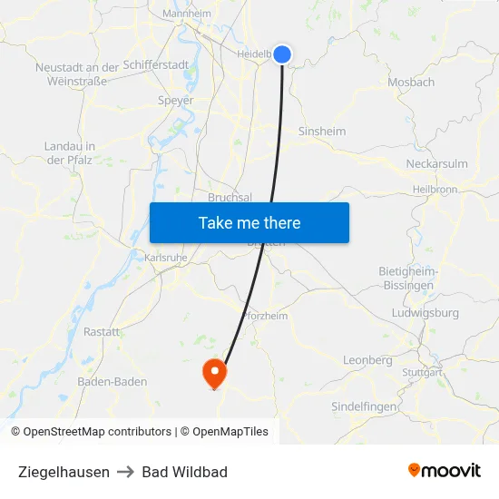 Ziegelhausen to Bad Wildbad map