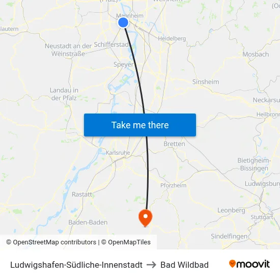 Ludwigshafen-Südliche-Innenstadt to Bad Wildbad map