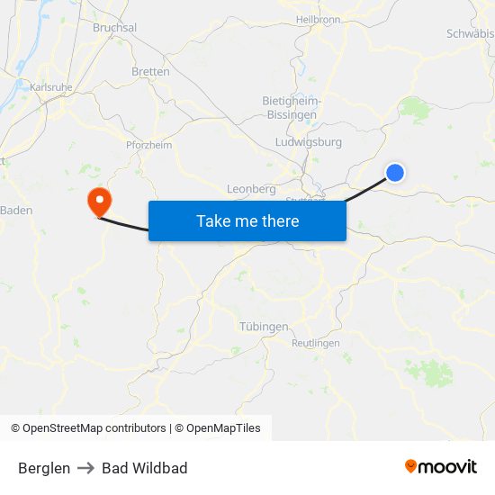 Berglen to Bad Wildbad map