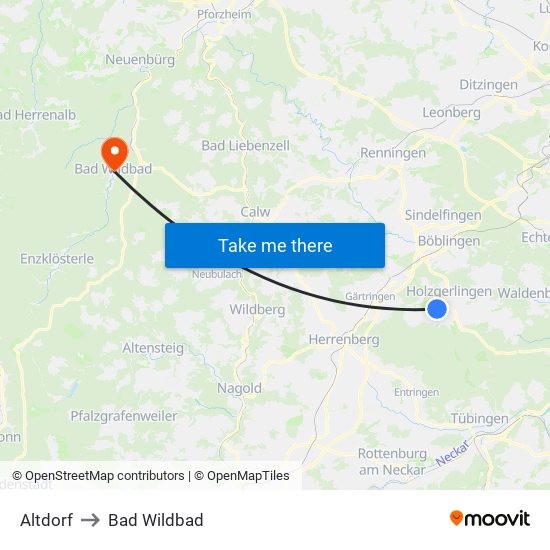 Altdorf to Bad Wildbad map
