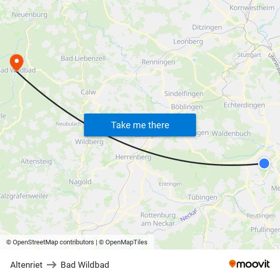 Altenriet to Bad Wildbad map