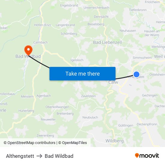 Althengstett to Bad Wildbad map