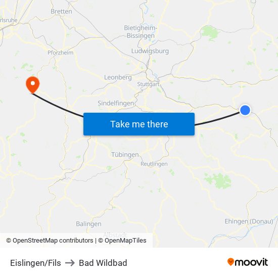 Eislingen/Fils to Bad Wildbad map