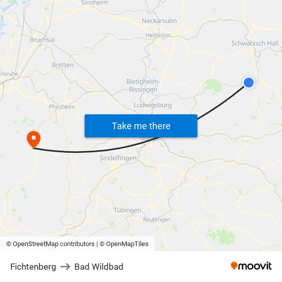 Fichtenberg to Bad Wildbad map