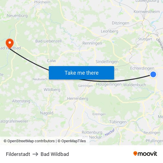 Filderstadt to Bad Wildbad map