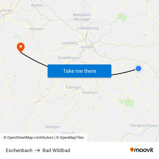 Eschenbach to Bad Wildbad map