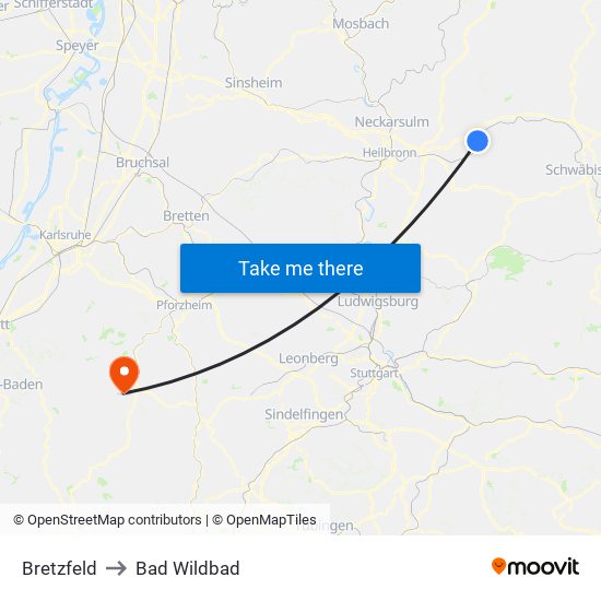 Bretzfeld to Bad Wildbad map