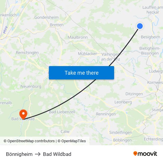 Bönnigheim to Bad Wildbad map