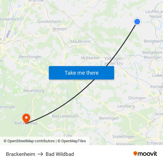 Brackenheim to Bad Wildbad map