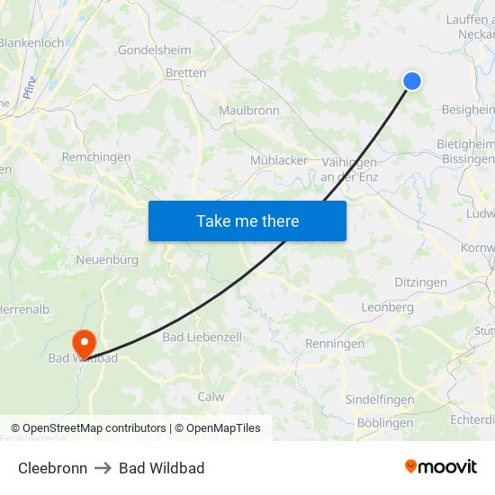 Cleebronn to Bad Wildbad map