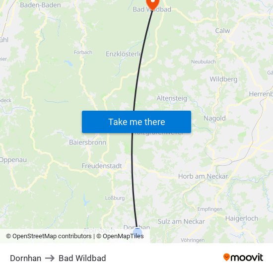 Dornhan to Bad Wildbad map