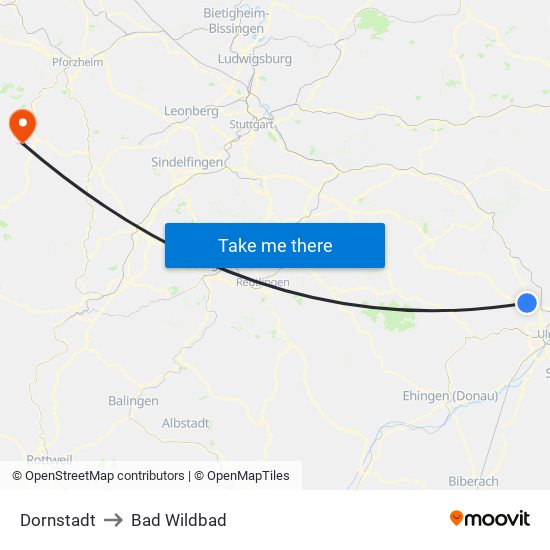 Dornstadt to Bad Wildbad map