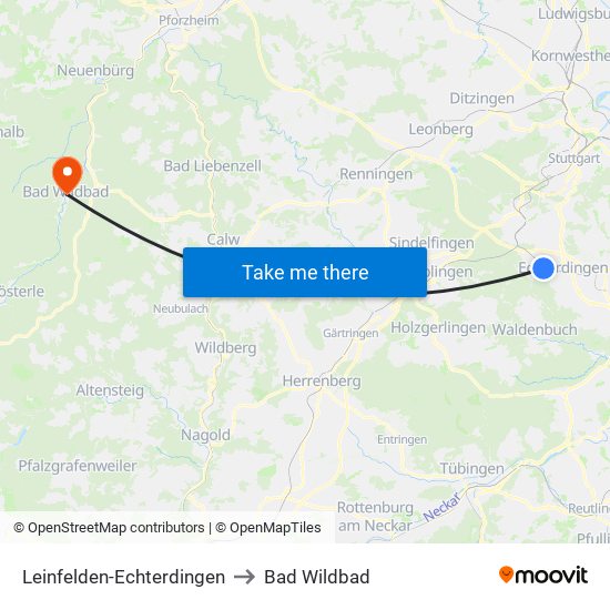 Leinfelden-Echterdingen to Bad Wildbad map