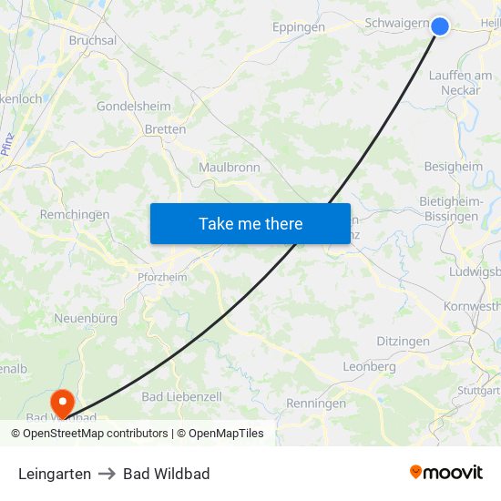 Leingarten to Bad Wildbad map