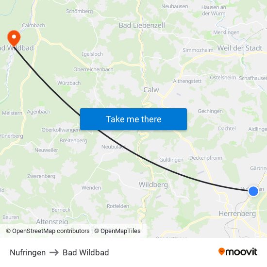 Nufringen to Bad Wildbad map