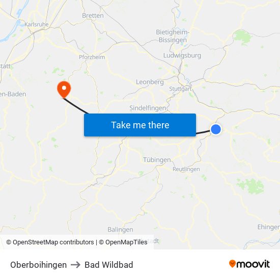 Oberboihingen to Bad Wildbad map