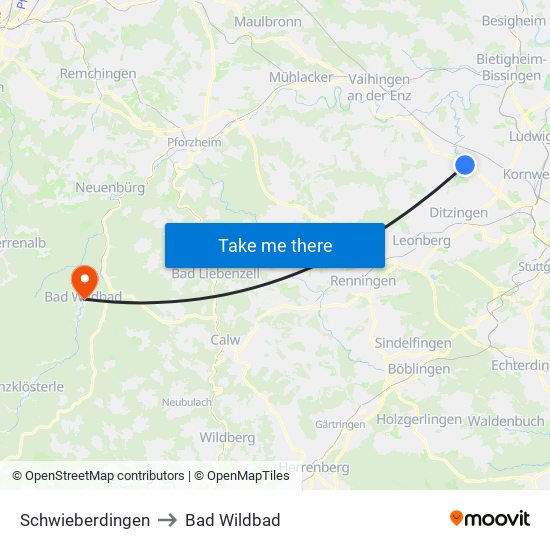 Schwieberdingen to Bad Wildbad map