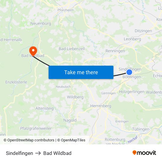 Sindelfingen to Bad Wildbad map