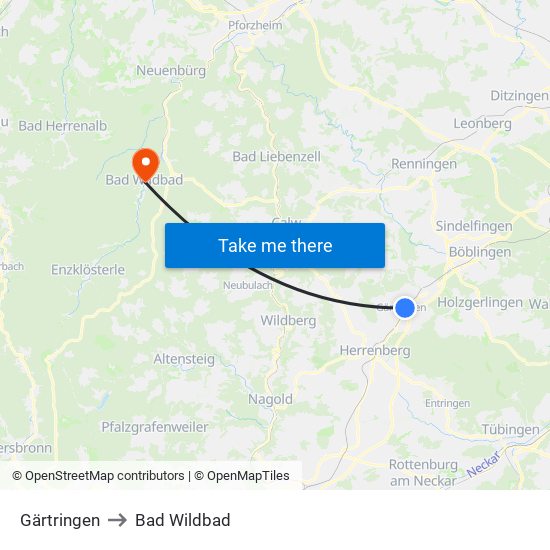 Gärtringen to Bad Wildbad map
