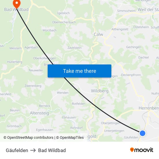 Gäufelden to Bad Wildbad map