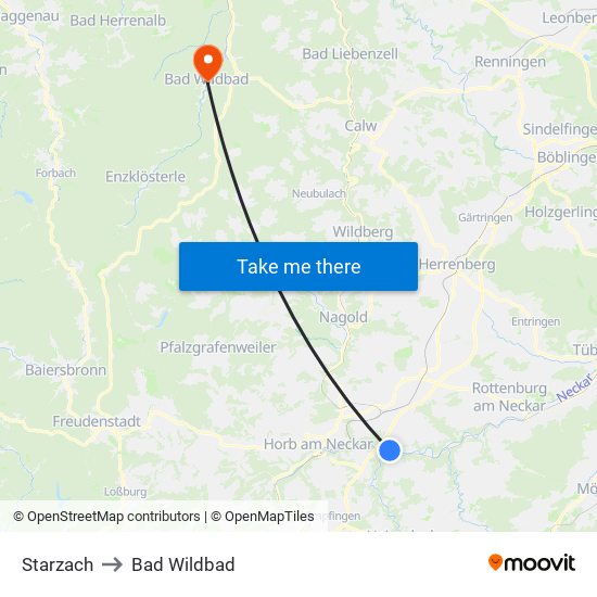 Starzach to Bad Wildbad map