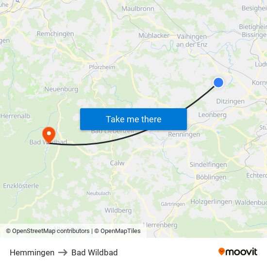 Hemmingen to Bad Wildbad map