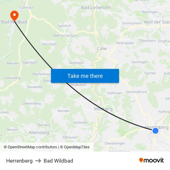 Herrenberg to Bad Wildbad map