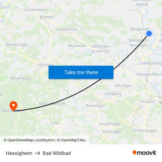 Hessigheim to Bad Wildbad map