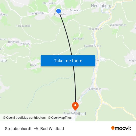 Straubenhardt to Bad Wildbad map