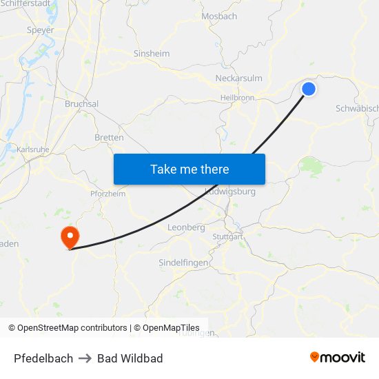 Pfedelbach to Bad Wildbad map