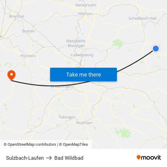 Sulzbach-Laufen to Bad Wildbad map