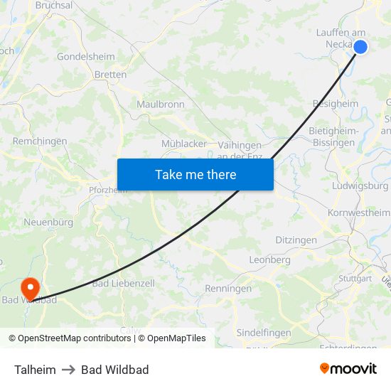 Talheim to Bad Wildbad map