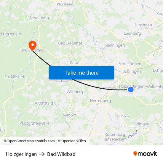 Holzgerlingen to Bad Wildbad map