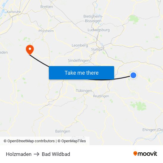 Holzmaden to Bad Wildbad map