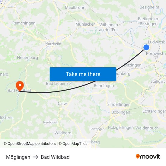 Möglingen to Bad Wildbad map