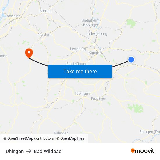 Uhingen to Bad Wildbad map