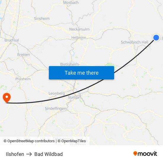 Ilshofen to Bad Wildbad map