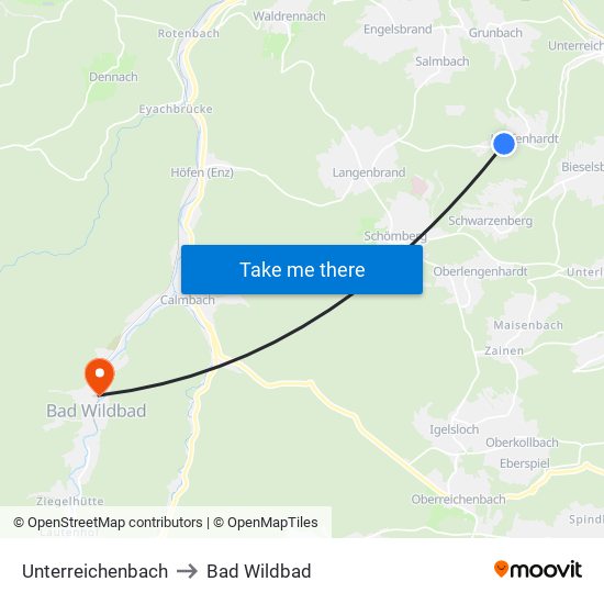 Unterreichenbach to Bad Wildbad map