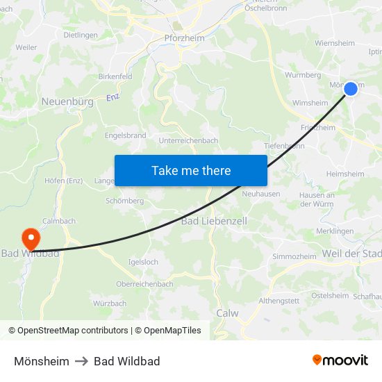 Mönsheim to Bad Wildbad map