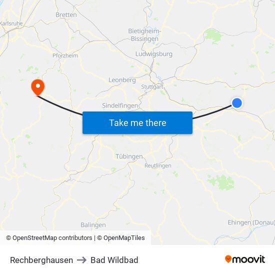 Rechberghausen to Bad Wildbad map