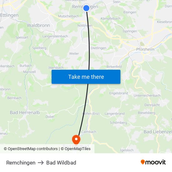 Remchingen to Bad Wildbad map