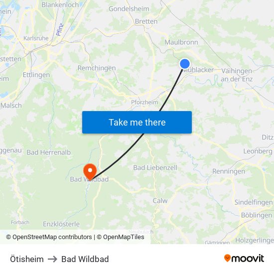 Ötisheim to Bad Wildbad map