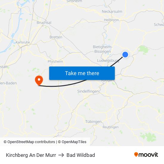 Kirchberg An Der Murr to Bad Wildbad map