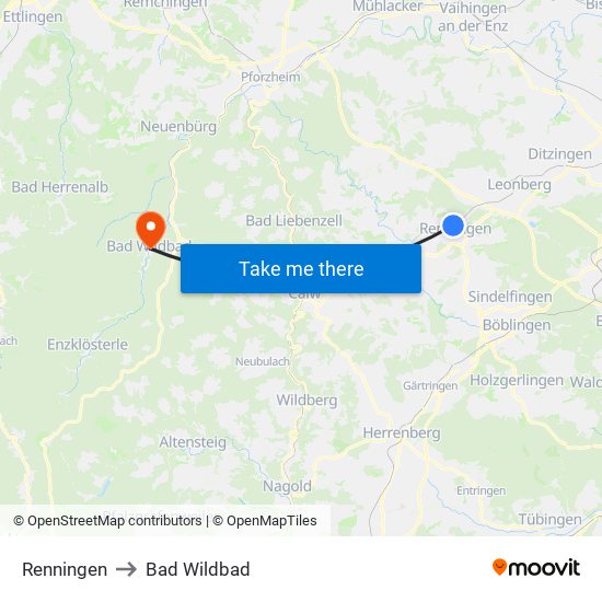 Renningen to Bad Wildbad map