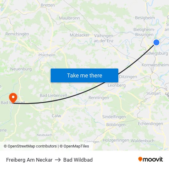 Freiberg Am Neckar to Bad Wildbad map