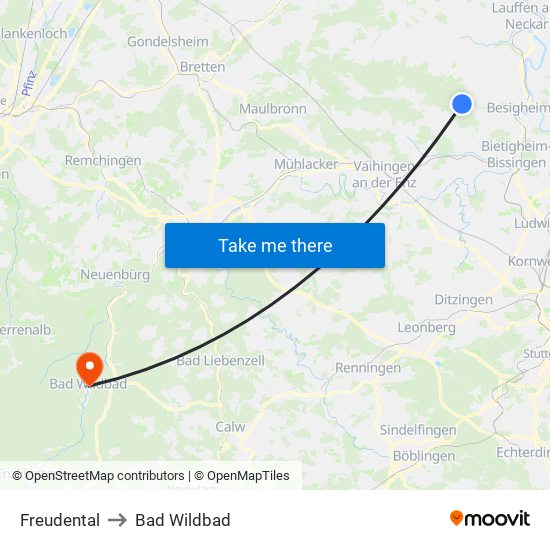 Freudental to Bad Wildbad map