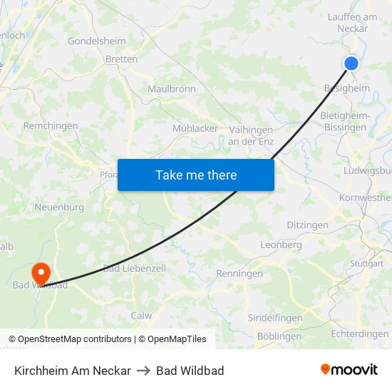 Kirchheim Am Neckar to Bad Wildbad map